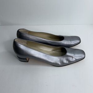 Womens Salvatore Ferragamo Metallic Silver Dressy Pump Low Heels Size US‎ 10 4A